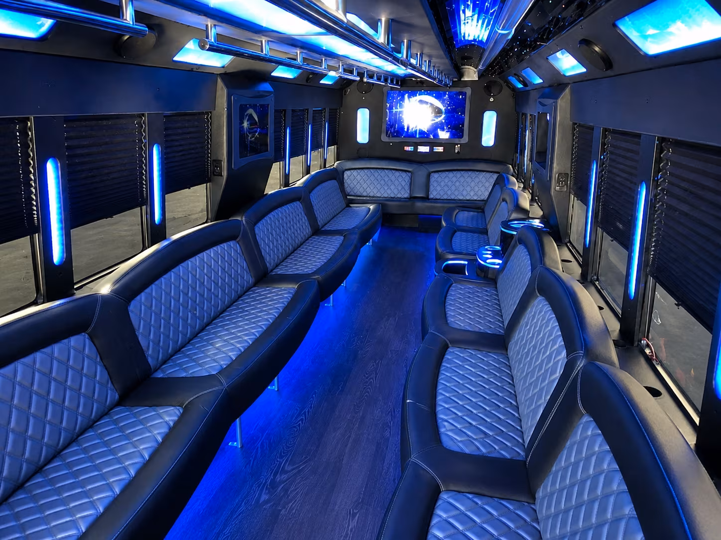 Passenger watching the Little Rock scenery during a regional party bus road trip
