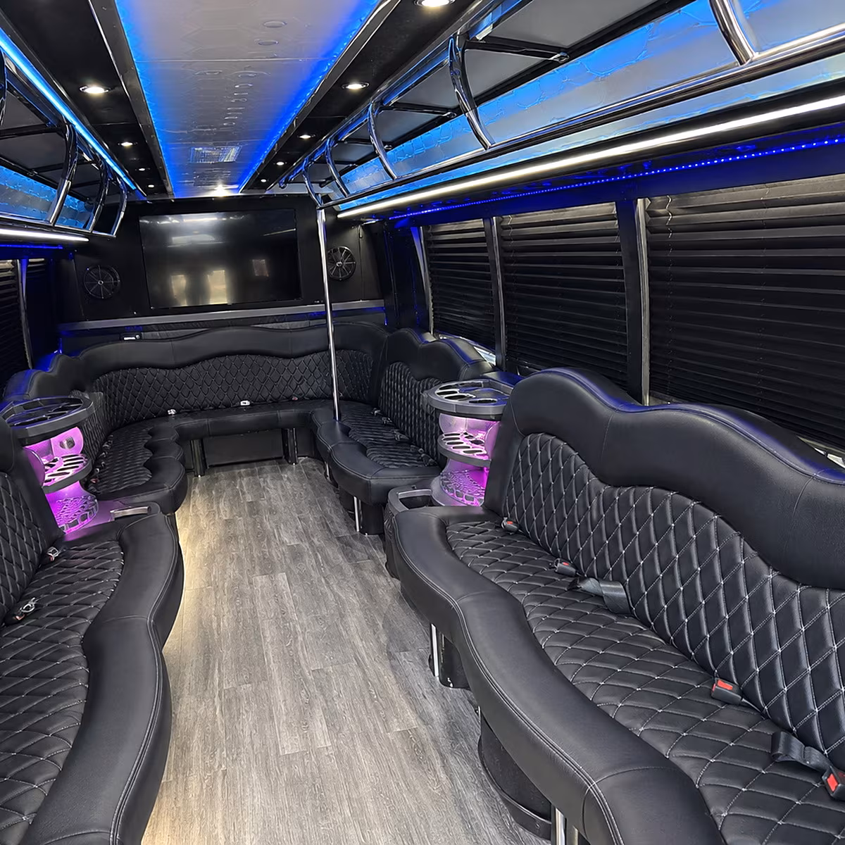 Group beside a Mercedes Sprinter limo in Little Rock